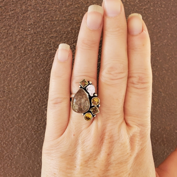 New Golden Rutilated Quartz and Citrine 925 Silver Ring. - Picture 10 of 12